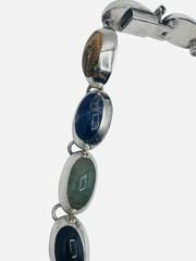 VTG Sterling Silver 925 TZ-17 Taxco Oval Multi Gem Stone Chunky Necklace Mexico