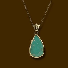 Vintage Circa 1950s 14K Yellow Gold Pear-Shaped Turquoise Pendant Necklace 17″