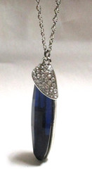 VINTAGE COBALT BLUE FACETED LONG NAVETTE PENDANT RHINESTONE CAP SWEATER NECKLACE