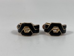 LANVIN PARIS GOLD TONE BLACK ENAMEL VINTAGE CLIP ON EARRINGS