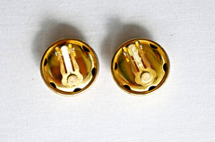 Erwin Pearl Chunky Polished Gold Tone Dome Clip On Earrings Signed