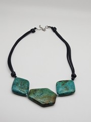 AIL Aluma Sterling Silver 3 Stone Chrysocolla Leather Cord Necklace