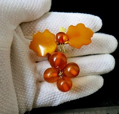 Vintage Baltic Amber Grapes Brooch USSR