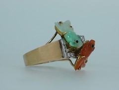 14K Jade Koi Fish and Diamond Ring