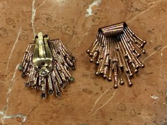 MATISSE RENOIR ATOMIC COPPER MCM MODERNIST CURSL & RAYS CLIP ON EARRINGS EUC
