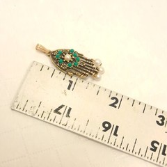 Vtg SARAH COVENTRY Pendant Gold Tone Simulated Emerald & Pearl