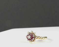 Vintage Solid 14K Yellow Gold Ring Ruby Diamond Cluster Fine Fancy Jewelry