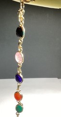 Vintage Scarab Bracelet Carved Glass Stones Gold Tone Size 7” W/safety Chain