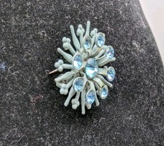 Vtg Blue Enamel With Blue Rhinestones Starburst Snowflake Brooch