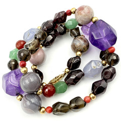 Spectacular 14K Gold Amethyst Garnet Quartz Chalcedony Beaded Necklace