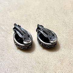 Vintage 925 Sterling Silver Clip On Earrings, Faceted Black Stone Ovals – 8g