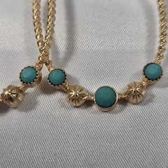 Plunder “Cara” Gold Tone Oval Hoop Earrings Twisted Wire Turquoise & Gold Beads