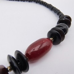 Vintage Mid-Century Modern Necklace Black Red Bead Maximalist Boho 25″