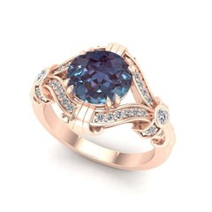 2.55Ct Round Cut Alexandrite Lab Created Diamond Wedding 14K Rose Gold FN Ring