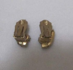 Vtg 2 Amber Marquise Shape 2 Aurora Borealis Round Rhinestones Clip Earrings