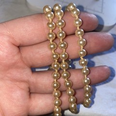 Tri-Strand Bracelet; Champagne Pearl Rhinestone Infinity Clasp Marked Vtg Faux
