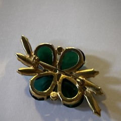 Vintage Green Flower Pearcut Large Center Rhinestone Framed by Navette
