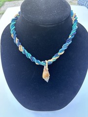 Vtg O’Neill Y2K Wood Bead Shell Necklace Surf Beach Core Ocean Vacation 16 1/2”