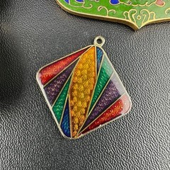 Vintage Cloisonne Enamel Pendant Lot LG Heavy Medallions Puffy Peacock WWII 71st