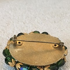 Vintage Brooch AB Crystal / Glass Beads Faceted Heavy Blues & Greens Sparkly