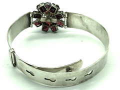 Bohemian Almandine Garnet Tiered Cluster Silver Belt Bangle Bracelet Antique