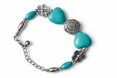silver flower brascelet turquoise peach heart beaded brascelet.