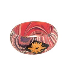 Vintage 1970s Painted Wood Bangle Bracelet Marbled Floral Pink Purple – 9P