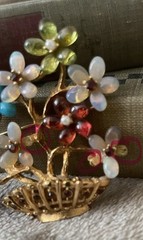 AUTHENTIC SWOBODA FLOWER BASKET BROOCH ~ Multi Stone BUT Missing Three Stones!