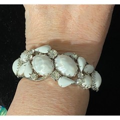 Vintage Juliana Clamper Bracelet & Earring Set Silver Tone w/ White Stones