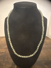 Vintage Light Green Prehnite Beaded Strand Necklace Round Gemstone 20 Inch