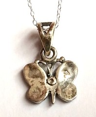 Vintage Sterling Silver Marcasite Butterfly Necklace 18″ Pendant Dainty Black