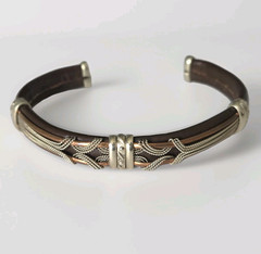 Vintage Brown Leather Cuff Boho Bracelet Copper Brass Base Southwestern Styl 7.5