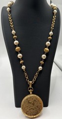 Signed Miriam Haskell Locket Necklace Faux Baroque Pearls Gold Tone VTG