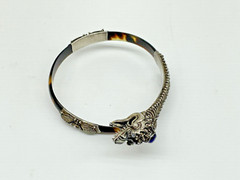 Antique Chinese Sterling Silver Dragon Faux Tortoise Shell Bypass Bracelet