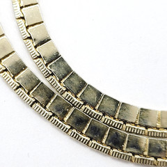 Heavy Double Layer Flat Square Link Chain Gold Tone Necklace Vintage Korea 1970s