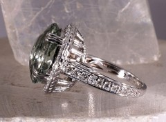9.38ct Green Amethyst Praisiolite Cocktail Ring 14k White Gold with Diamonds