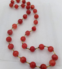 Estate Vintage Grapefruit Pink Coral Glass Round Bead Acrylic Tube Bead Necklace