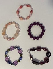 6 Piece Lot of Colorful Pink Purple Tone Bracelets Plastic Stone Glass Variety