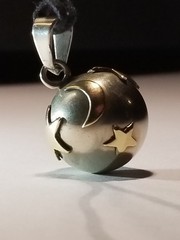 Rare Harmony Fairy Bell Necklace Vintage Silver Moon Stars Galaxy Charm Folk Art