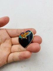 Vintage Signed Laurel Burch Rainbow “Bird Heart” Toucan Cloisonné Enamel Brooch