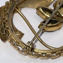 Vintage Signed Van Dell? Brown Marquee Rhinestone Bow Round Brooch Pin Pendant