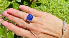 Estate 10.5ct Tanzanite Diamond Baguette Engagement Ring Platinum