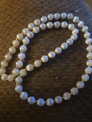 Vintage Pastel ivory Silk Satin Wrapped Bead Necklace 30″