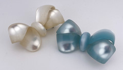Moonglow Pastel Blue And White Lucite Bow Ribbon Twist Brooches Set Of 2