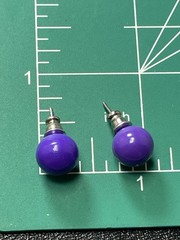 Vintage 10mm Purple Enameled Metal Ball Stud Earrings