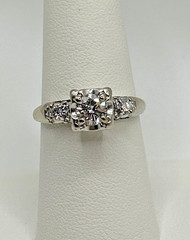 VINTAGE MID CENTURY 1940’S 1950’S NATURAL DIAMOND RING 14K SOLID WHITE GOLD