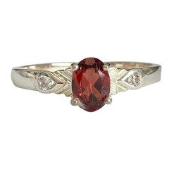 Vintage Silver Red Garnet Stone Solitaire Cocktail Ring Size 9 Plated Victorian