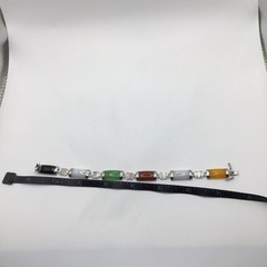 Sterling 925 FAS Asian Segmented Semiprecious Stone Gems Bracelet Vintage 7.5”