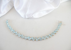 Vintage Sterling Silver 925 Double 2 Row Heated Blue Topaz Tennis Bracelet 7.5″