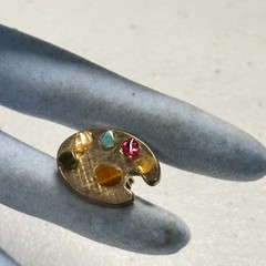 Vintage Brooch Mini Artist Palette Pin Multicolor Cabochons Gold Tone MCM